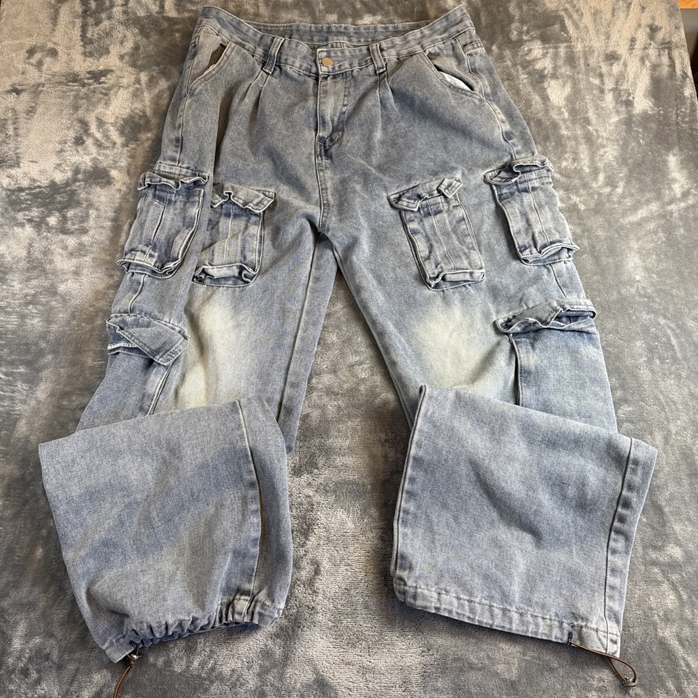 Jeans Collections Vogue Womens Medium Wash Cargo Denim Utility Jeans SZ 36